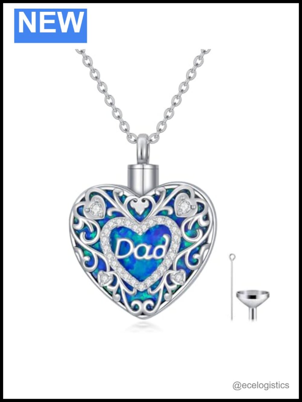 925 Sterling Silver Heart Opal Ashes Urn Necklace Memorial Jewelry